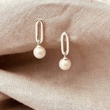 Sterling Silver Chain Link Pearl Earrings, 3 of 6