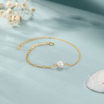 Sterling Silver Mixed Chain Freshwater Pearl Bracelet, 2 of 12