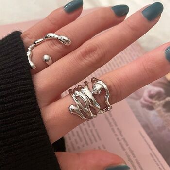 Silver Plated Adjustable Multi Line Wide Ring, 3 of 7
