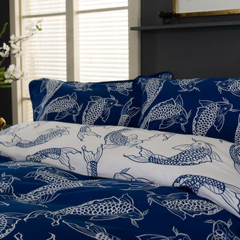 Dancing Koi 100% Cotton Duvet Set, 3 of 4