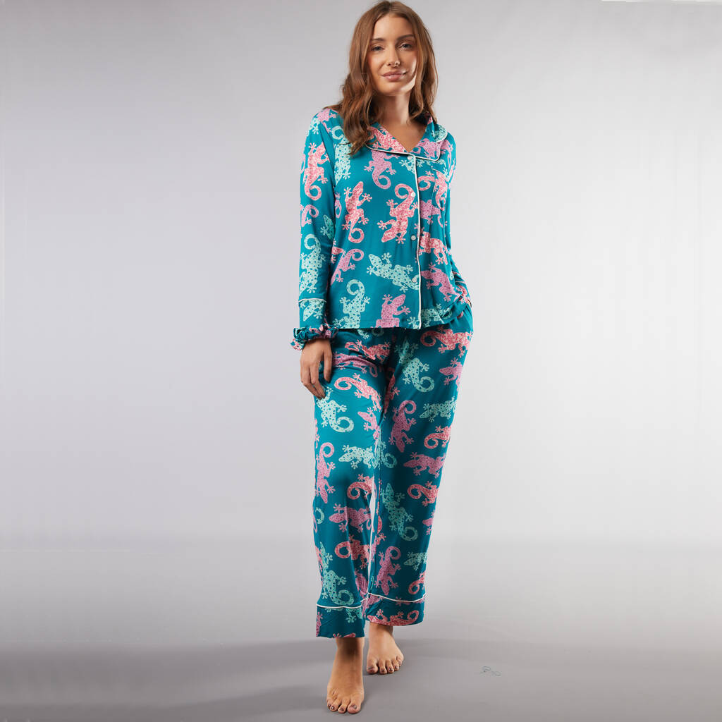 Bamboo Gecko Revere Collar Pyjamas By Cosy Collective