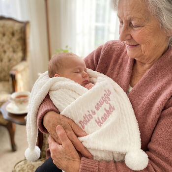 Personalised White Cable Knit Pom Pom Blanket, 3 of 10