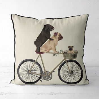 Pug Bicycle Decorative Cushion, 2 of 3