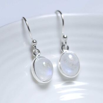 Sterling Silver Dangly Moonstone Oval Earrings, 3 of 6