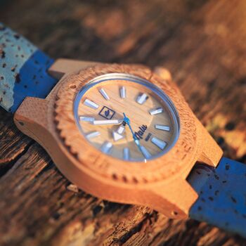 Nalu Small Bamboo Watch With Blue Cork Strap, 3 of 9