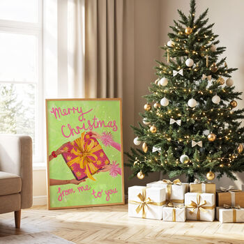 'From Me To You’ Christmas Gift Art Print – Bright Festive Wall Art, 2 of 4