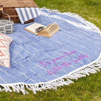 Personalised Round Blue Or Pink Picnic Or Beach Blanket, 6 of 7