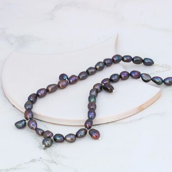 Heathered Peacock Silver Pearl Necklace, 3 of 10