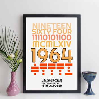 Personalised 60th Birthday 1964 Print With Message Gift, 5 of 9