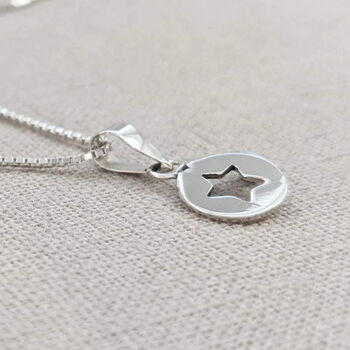 Sterling Silver Star Disc Necklace, 2 of 5