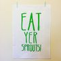 Eat Yer Sprouts Christmas Tea Towel, thumbnail 2 of 2