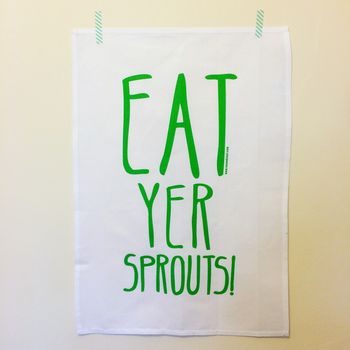 Eat Yer Sprouts Christmas Tea Towel, 2 of 2
