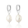 Sparkle Huggie Hoop Earrings With Baroque Pearls, thumbnail 3 of 5