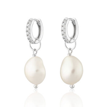 Sparkle Huggie Hoop Earrings With Baroque Pearls, 3 of 5