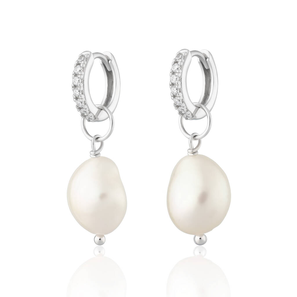 Sparkle Huggie Hoop Earrings With Baroque Pearls By Scream Pretty