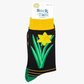 Men's Welsh Daffodil Floral Print Bamboo Socks, 4 of 4