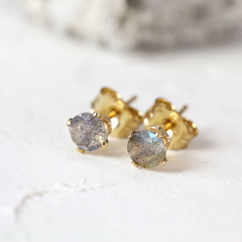 Grey Labradorite Stud Earrings In Silver Or Gold, 6 of 12