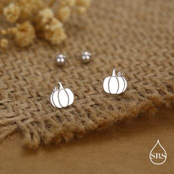 Sterling Silver Pumpkin 18 G Screw Back Stud Earring With Ball Backs, 6 of 11