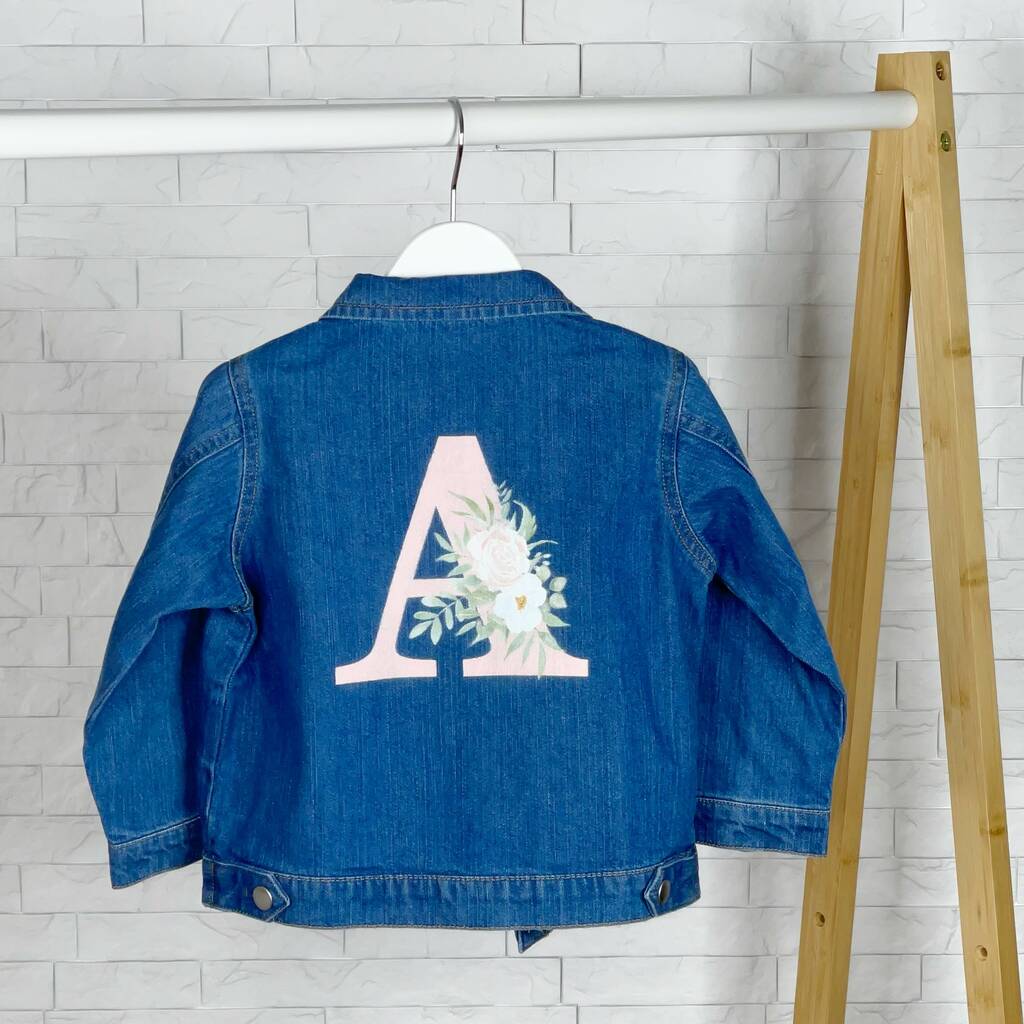 Floral Initial Personalised Denim Jacket For Girls, 1 of 2