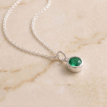 Personalised Sterling Silver May Birthstone Emerald Pendant Necklace, 3 of 9