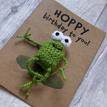Frog Hoppy Birthday Crochet Birthday Card Handmade, 2 of 12