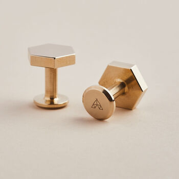 Bill Hexagon Bronze Cufflinks With Personalised Pouch, 2 of 7