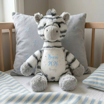 Personalised Born In 2026 Zebra New Baby Teddy Bear, 3 of 12
