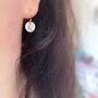 Snow White Pearl And Rolled Rose Gold Earrings, thumbnail 3 of 5