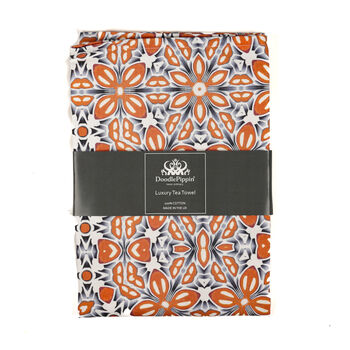 Orange Flower Tea Towel | 100% Cotton | Made In The UK, 5 of 12