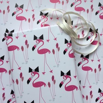 Flamingo Gift Wrapping Paper Or Gift Wrap And Card Set, 7 of 9