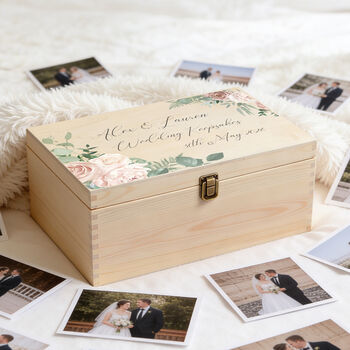 Personalised Wedding Watercolour Flowers Large Wooden Keepsake Box, 2 of 5