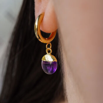 Amethyst Birthstone Hoop Earrings, 3 of 10