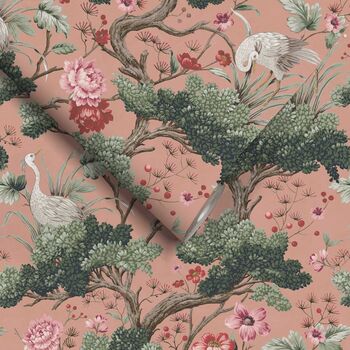 Crane Bird Vintage Pink Wallpaper, 2 of 4