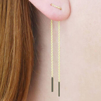 Black Tip Chain Drop Gold Plated Silver Threader Earrings, 2 of 7