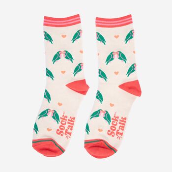 Women's Bamboo Socks Lovebirds And Hearts, 2 of 6