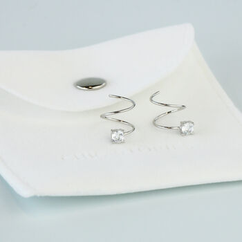 Sterling Silver Crystal Detail Spiral Hoop Earrings, 3 of 4