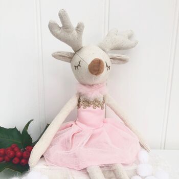 Christmas Linen Ballerina Reindeer Soft Toy, 2 of 3