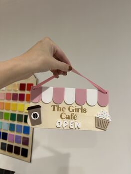 Personalised Wooden Play Kitchen Market Shop Sign Montessori Pretend Play Accessory, 5 of 6