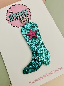 Teal Cowboy Boot Christmas Decoration / Festive Gift For Her / Cowboy Western Bauble / Country Music Fan Stocking Filler, 3 of 4
