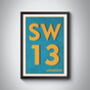 Sw13 Barnes, London Postcode Typography Print, thumbnail 9 of 10