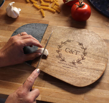 Personalised Initials Wood And Slate Chopping Board Christmas Gift For Him Or Her, 2 of 6