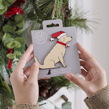 Christmas Golden Retriever Dog Pin Badge, 8 of 12