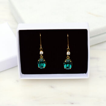 Oval Emerald Crystal Earrings, 2 of 4