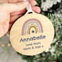 Personalised Pink Rainbow Round Wooden Decoration, thumbnail 1 of 4