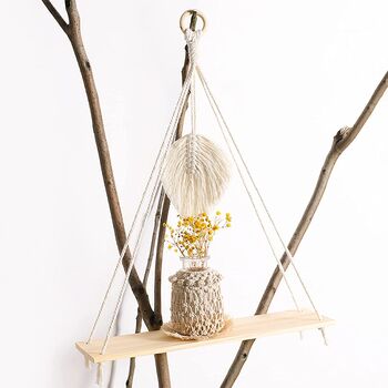 Macrame Cotton Rope With Leaf Wall Hanging Shelf, 5 of 8