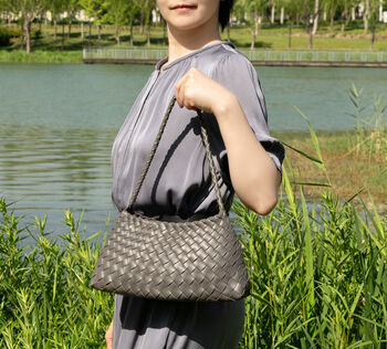 Hand Woven Vegan Leather Shoulder Bag, 9 of 12