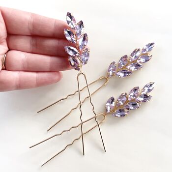 Large Lilac Crystal Hair Pins, 3 of 5