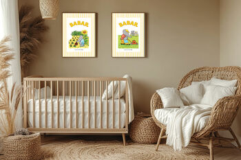 Babar Set Of Two Stripy Gardening Nursery Art Prints, 2 of 4