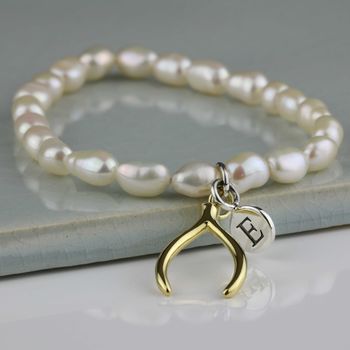 Personalised Freshwater Pearl Lucky Wishbone Bracelet, 6 of 7