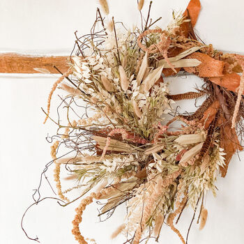 Dried Ruscus Amaranth Wreath With Bunny Tails, 3 of 5